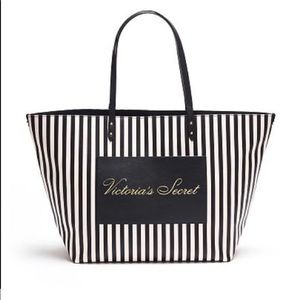 ❗️SALE!❗️Victoria’s Secret Pink & Black Striped Large Tote with Glitter Gold